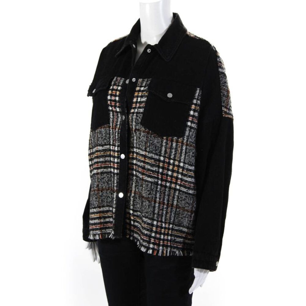 Zara Womens Black Plaid Fringe Edge Cotton Long Sleeve Jacket Size S - Picture 2 of 6